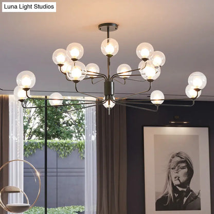 Lámpara de araña contemporánea de cristal transparente de dos niveles con diseño radial - 8/12/18 luces - Lámpara colgante negra/dorada