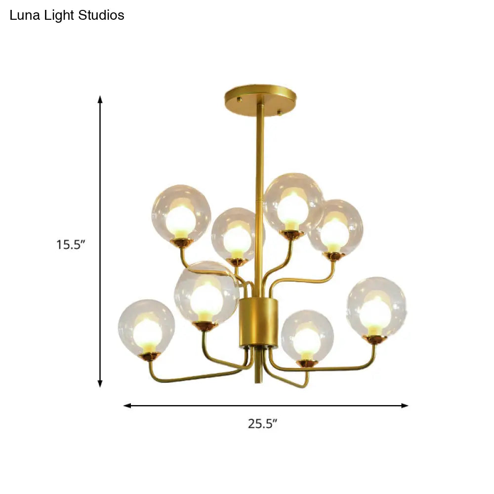 Lámpara de araña contemporánea de cristal transparente de dos niveles con diseño radial - 8/12/18 luces - Lámpara colgante negra/dorada