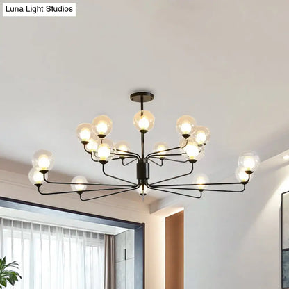 Lámpara de araña contemporánea de cristal transparente de dos niveles con diseño radial - 8/12/18 luces - Lámpara colgante negra/dorada