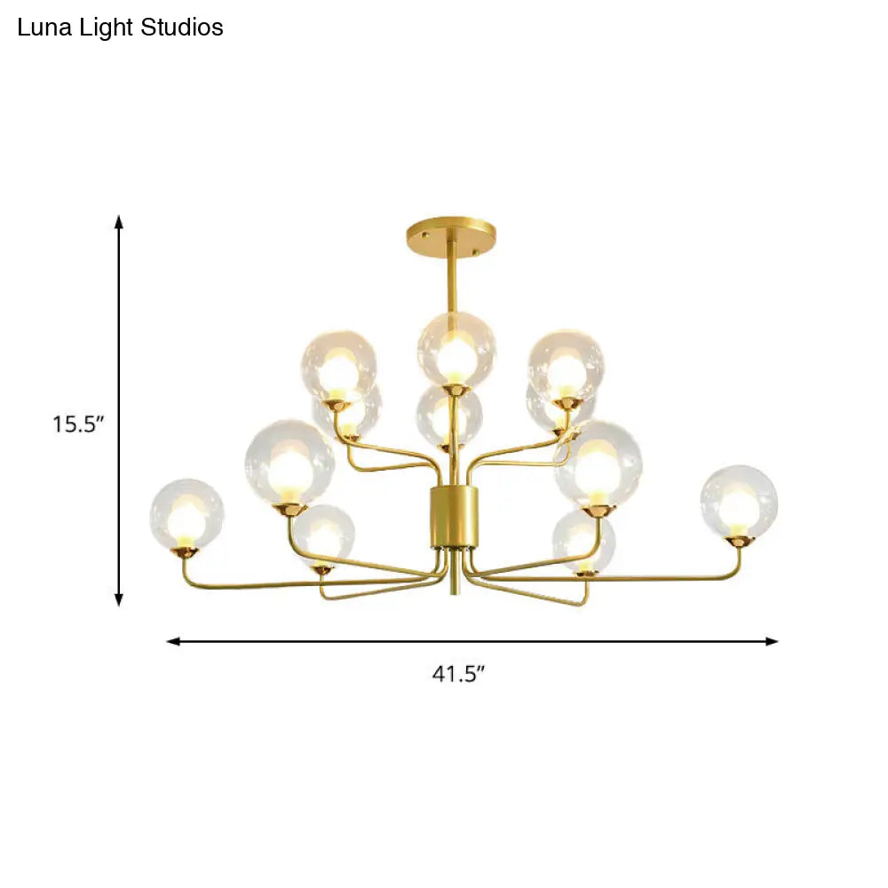 Lámpara de araña contemporánea de cristal transparente de dos niveles con diseño radial - 8/12/18 luces - Lámpara colgante negra/dorada