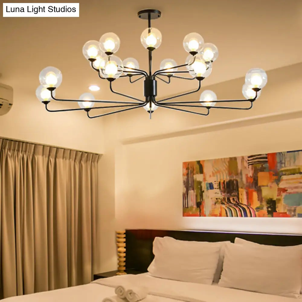 Lámpara de araña contemporánea de cristal transparente de dos niveles con diseño radial - 8/12/18 luces - Lámpara colgante negra/dorada