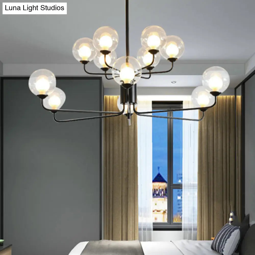 Lámpara de araña contemporánea de cristal transparente de dos niveles con diseño radial - 8/12/18 luces - Lámpara colgante negra/dorada