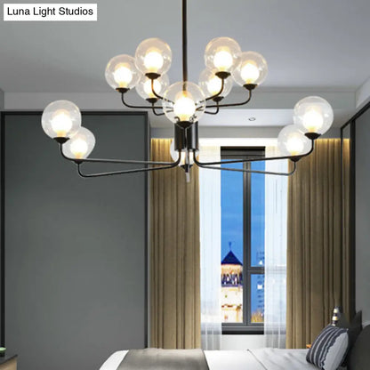 Lámpara de araña contemporánea de cristal transparente de dos niveles con diseño radial - 8/12/18 luces - Lámpara colgante negra/dorada