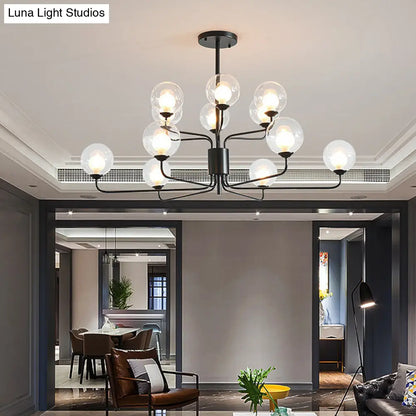 Lámpara de araña contemporánea de cristal transparente de dos niveles con diseño radial - 8/12/18 luces - Lámpara colgante negra/dorada