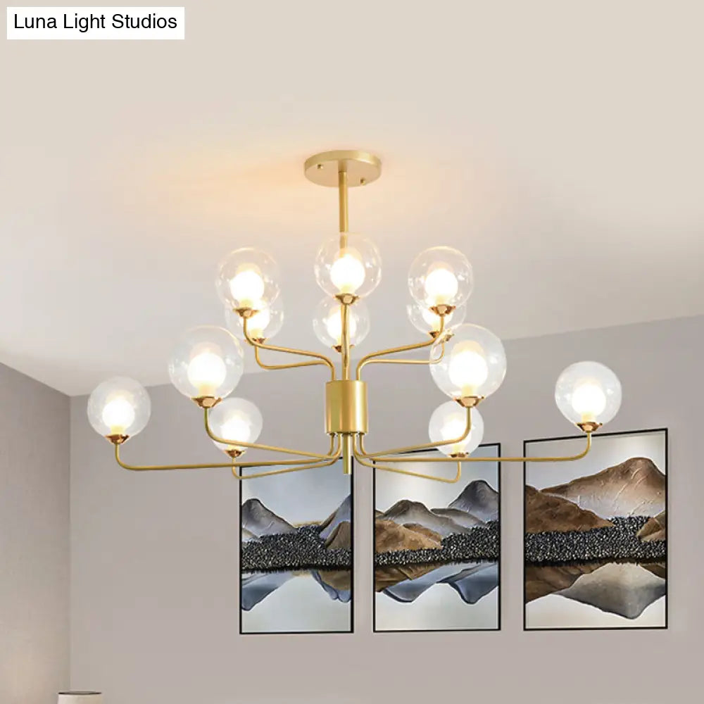 Lámpara de araña contemporánea de cristal transparente de dos niveles con diseño radial - 8/12/18 luces - Lámpara colgante negra/dorada