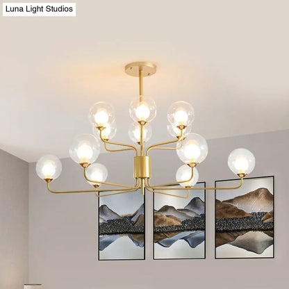 Lámpara de araña contemporánea de cristal transparente de dos niveles con diseño radial - 8/12/18 luces - Lámpara colgante negra/dorada