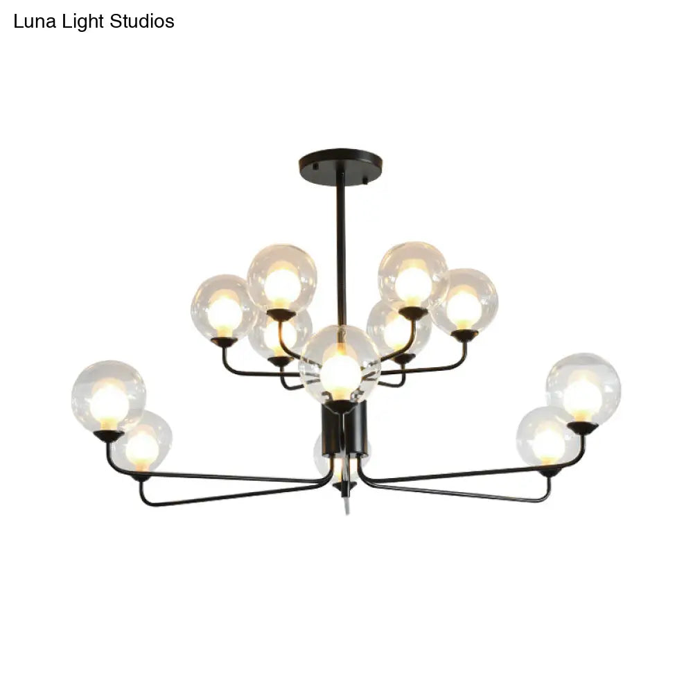 Lámpara de araña contemporánea de cristal transparente de dos niveles con diseño radial - 8/12/18 luces - Lámpara colgante negra/dorada