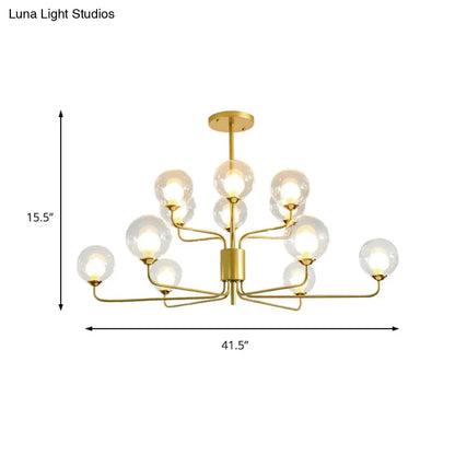 Lámpara de araña contemporánea de cristal transparente de dos niveles con diseño radial - 8/12/18 luces - Lámpara colgante negra/dorada