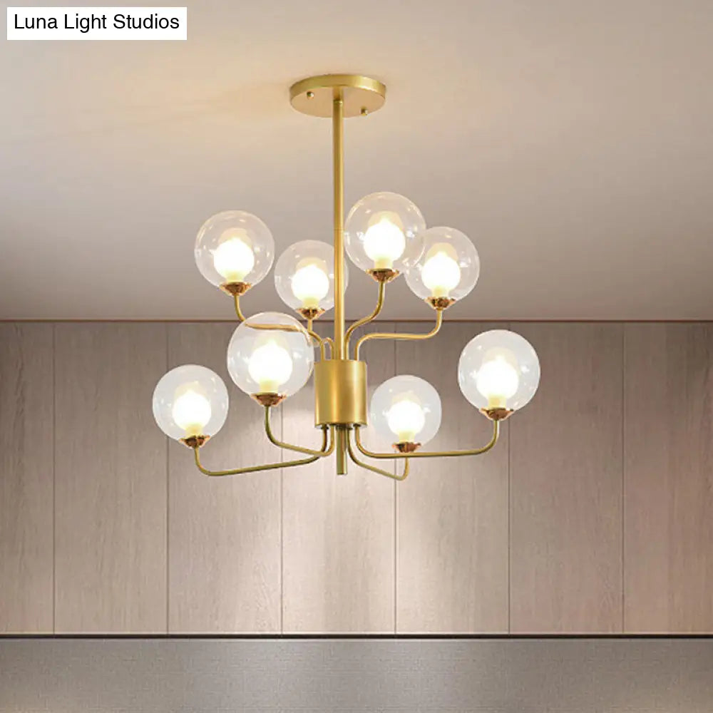 Lámpara de araña contemporánea de cristal transparente de dos niveles con diseño radial - 8/12/18 luces - Lámpara colgante negra/dorada