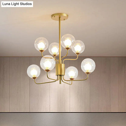 Lámpara de araña contemporánea de cristal transparente de dos niveles con diseño radial - 8/12/18 luces - Lámpara colgante negra/dorada