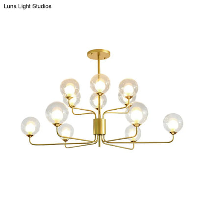 Lámpara de araña contemporánea de cristal transparente de dos niveles con diseño radial - 8/12/18 luces - Lámpara colgante negra/dorada