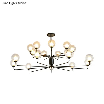 Lámpara de araña contemporánea de cristal transparente de dos niveles con diseño radial - 8/12/18 luces - Lámpara colgante negra/dorada