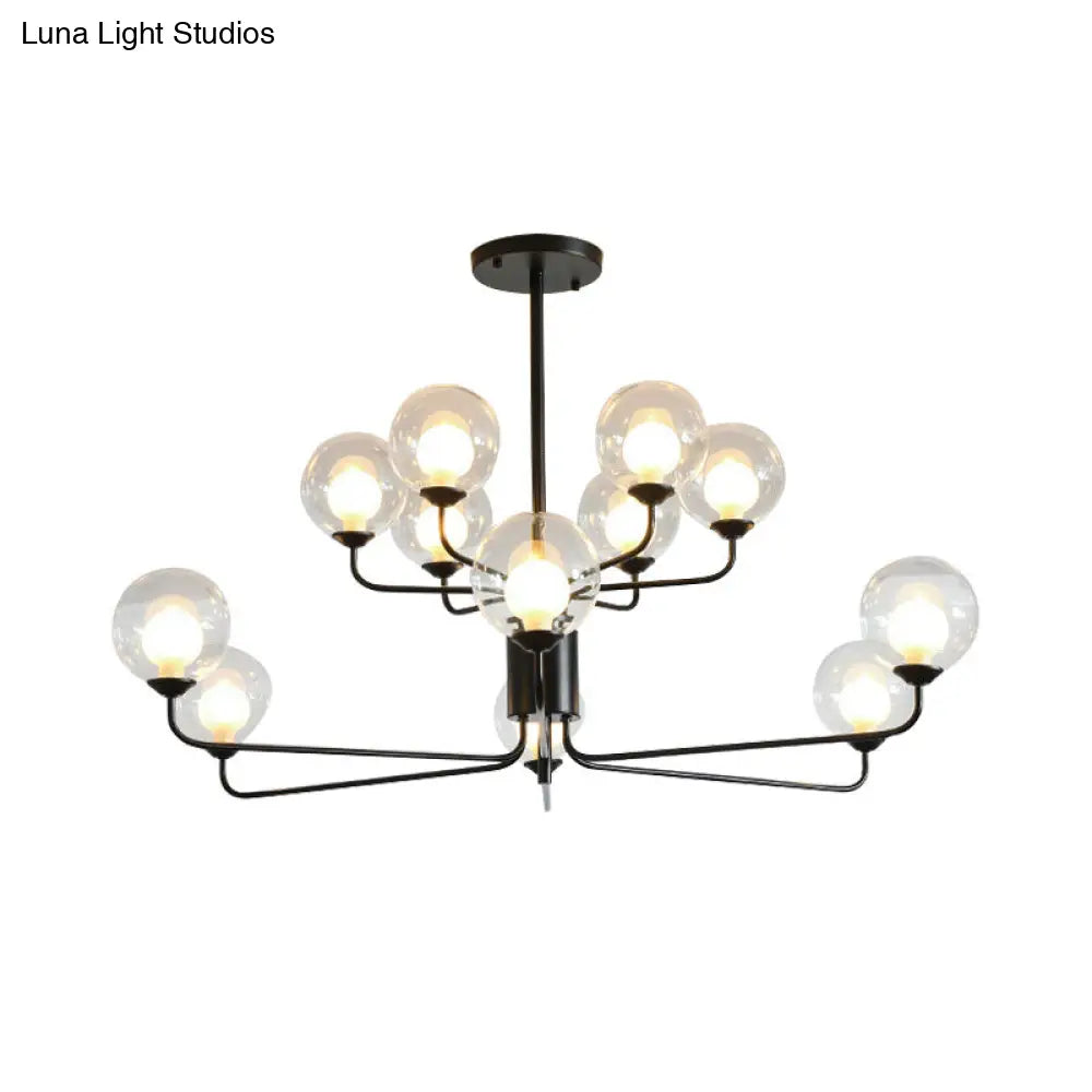 Lámpara de araña contemporánea de cristal transparente de dos niveles con diseño radial - 8/12/18 luces - Lámpara colgante negra/dorada