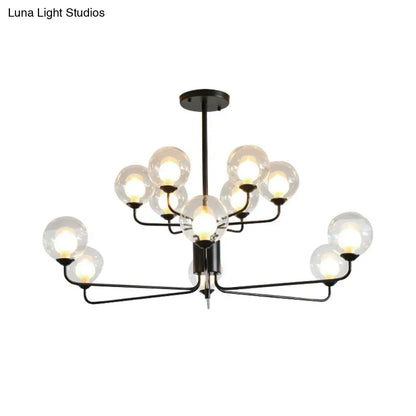 Lámpara de araña contemporánea de cristal transparente de dos niveles con diseño radial - 8/12/18 luces - Lámpara colgante negra/dorada