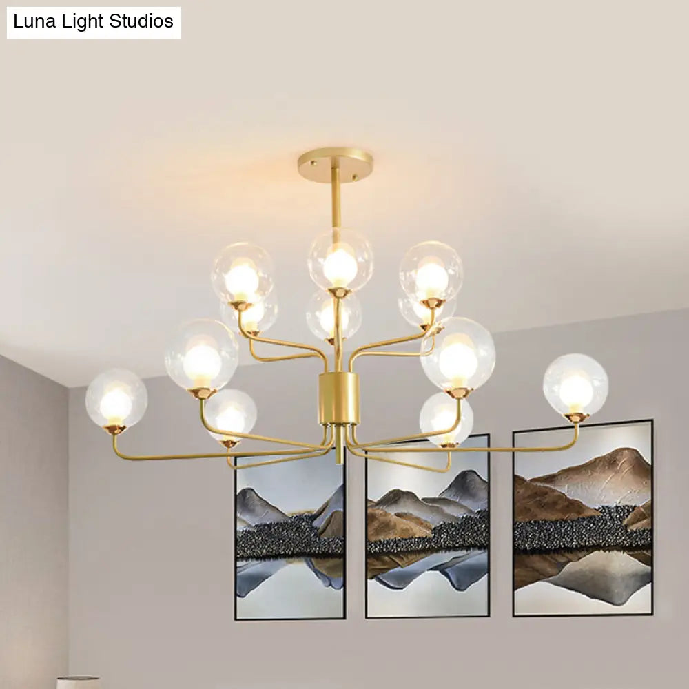 Lámpara de araña contemporánea de cristal transparente de dos niveles con diseño radial - 8/12/18 luces - Lámpara colgante negra/dorada