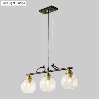 Lámpara colgante esférica contemporánea DecorBites™ de 3 bombillas para isla de comedor - Diseño en vidrio transparente/gris ahumado