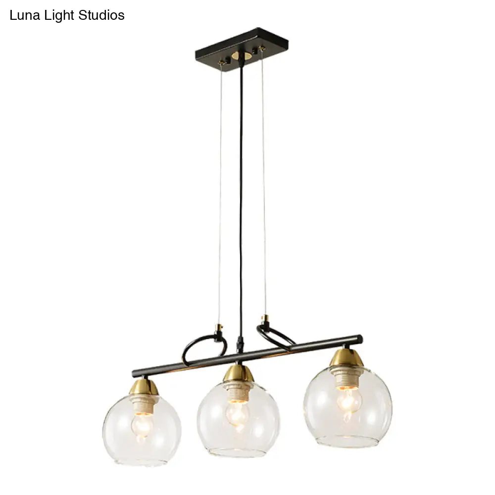 Lámpara colgante esférica contemporánea DecorBites™ de 3 bombillas para isla de comedor - Diseño en vidrio transparente/gris ahumado