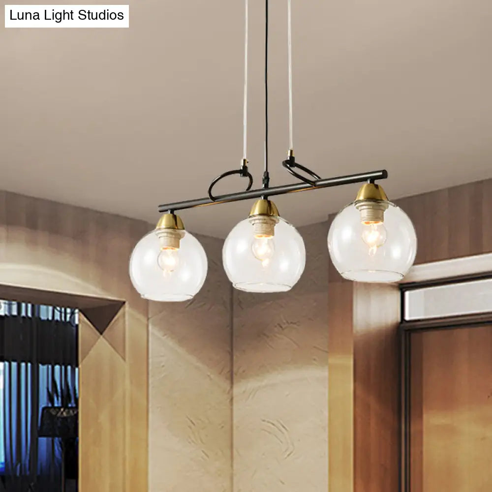 Lámpara colgante esférica contemporánea DecorBites™ de 3 bombillas para isla de comedor - Diseño en vidrio transparente/gris ahumado