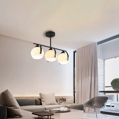 Lámpara de techo contemporánea DecorBites™ de 3 luces, color negro, con globos de cristal blanco: ideal para islas de cocina.