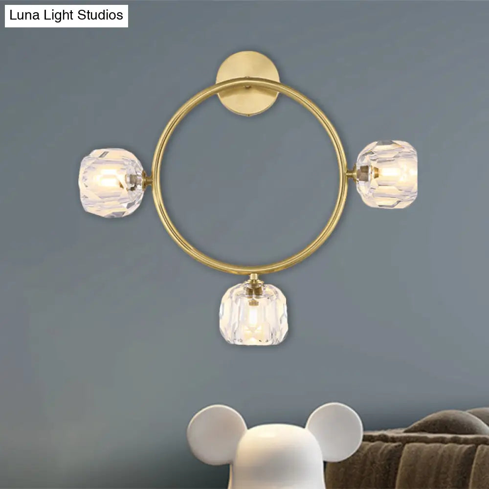 Aplique de pared contemporáneo DecorBites™ de latón con 3 luces y pantalla de cristal Modo - Lámpara de pared de anillo/cuadrada