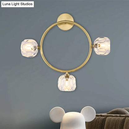 Aplique de pared contemporáneo DecorBites™ de latón con 3 luces y pantalla de cristal Modo - Lámpara de pared de anillo/cuadrada