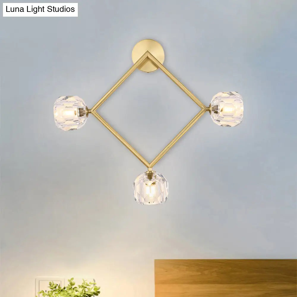 Aplique de pared contemporáneo DecorBites™ de latón con 3 luces y pantalla de cristal Modo - Lámpara de pared de anillo/cuadrada