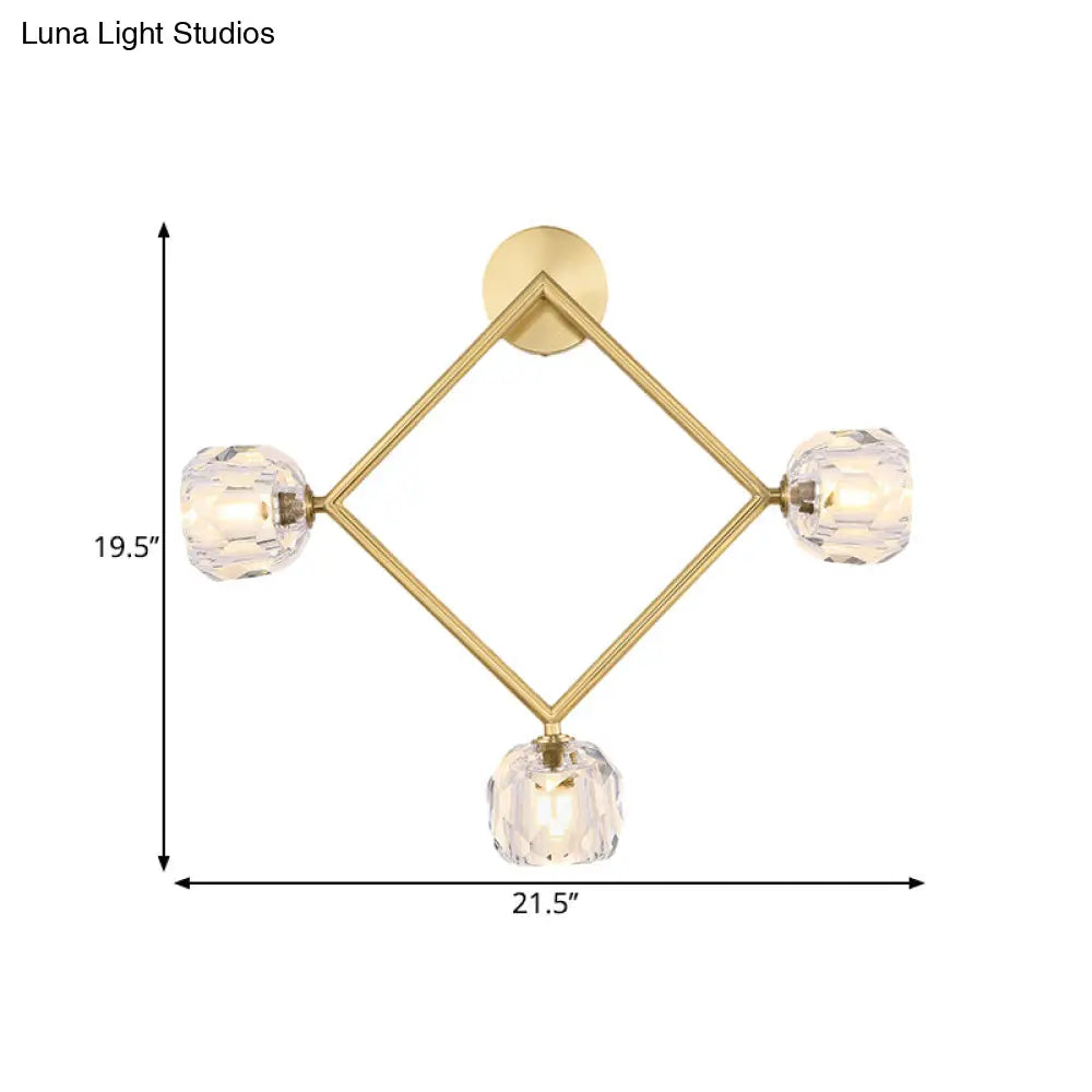 Aplique de pared contemporáneo DecorBites™ de latón con 3 luces y pantalla de cristal Modo - Lámpara de pared de anillo/cuadrada