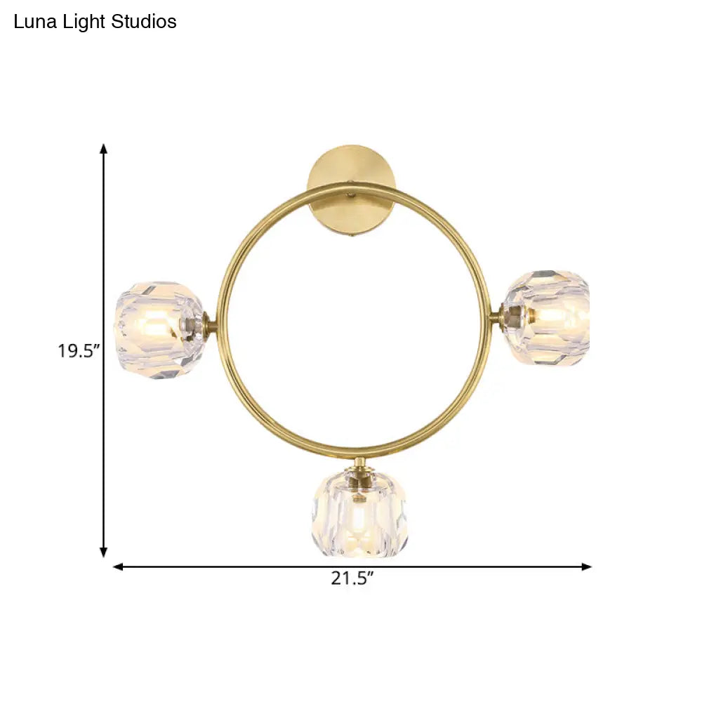 Aplique de pared contemporáneo DecorBites™ de latón con 3 luces y pantalla de cristal Modo - Lámpara de pared de anillo/cuadrada