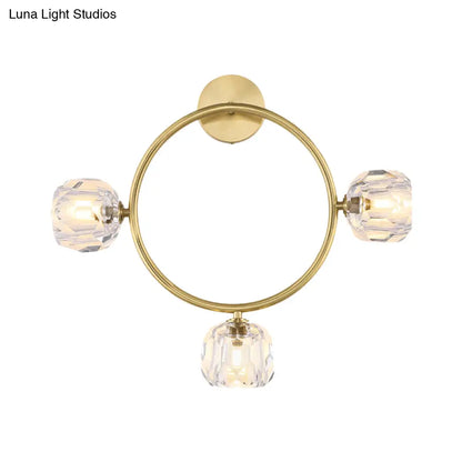 Aplique de pared contemporáneo DecorBites™ de latón con 3 luces y pantalla de cristal Modo - Lámpara de pared de anillo/cuadrada