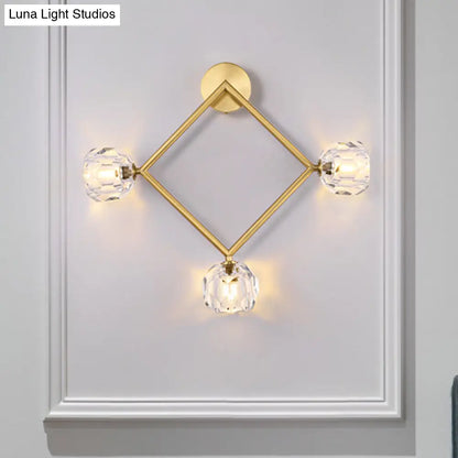 Aplique de pared contemporáneo DecorBites™ de latón con 3 luces y pantalla de cristal Modo - Lámpara de pared de anillo/cuadrada