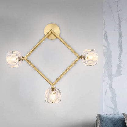Aplique de pared contemporáneo DecorBites™ de latón con 3 luces y pantalla de cristal Modo - Lámpara de pared de anillo/cuadrada