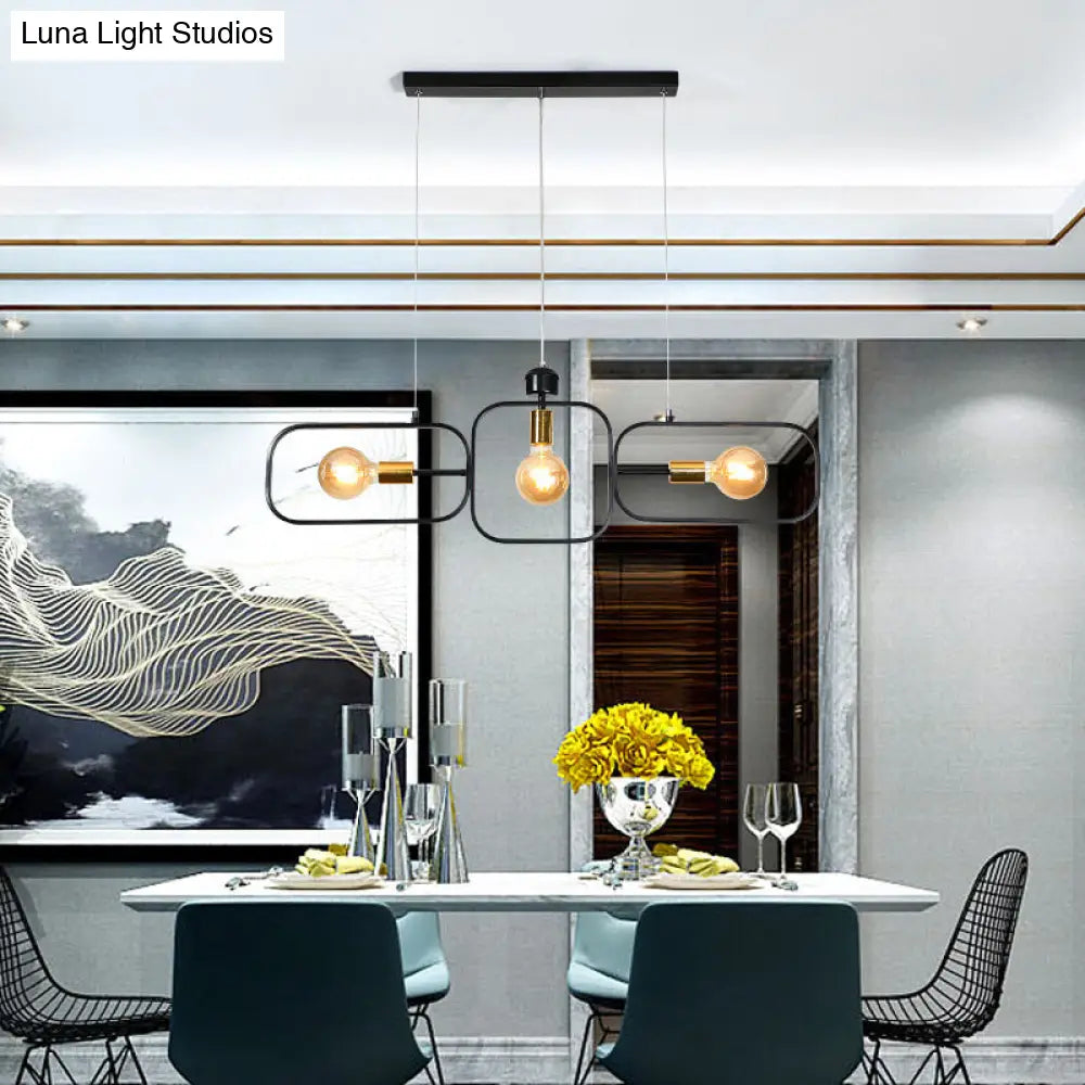 Lámpara de techo colgante contemporánea de 3 brazos: Iluminación suspendida en negro y dorado