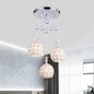 Contemporary 3-Head White Floret Pendulum Light Pendant with Crystal Droplet Accent