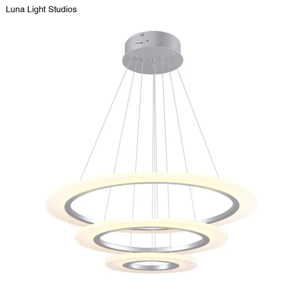 Contemporary 3-Layer Round LED Chandelier - Silver Acrylic Ceiling Pendant for Living Room