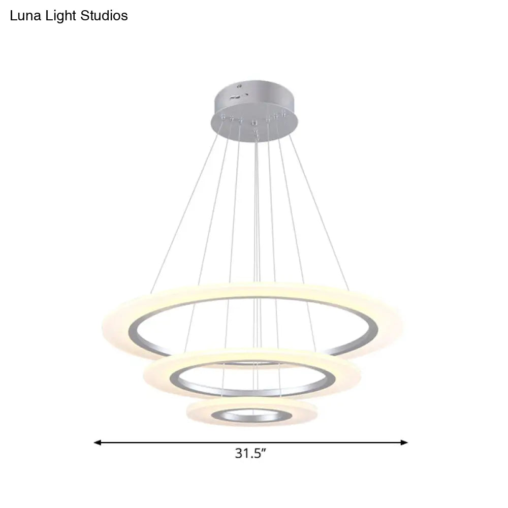 Contemporary 3-Layer Round LED Chandelier - Silver Acrylic Ceiling Pendant for Living Room