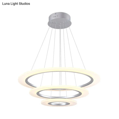 Contemporary 3-Layer Round LED Chandelier - Silver Acrylic Ceiling Pendant for Living Room