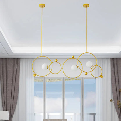 Lámpara colgante de isla DecorBites™ contemporánea de 3 luces con anillo de cristal dorado y varillas ajustables