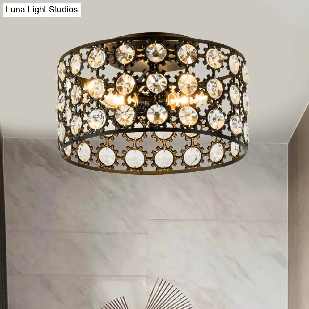 Lámpara de techo empotrada contemporánea DecorBites™ de 3 luces, de metal y cristal (diseño cilíndrico negro)