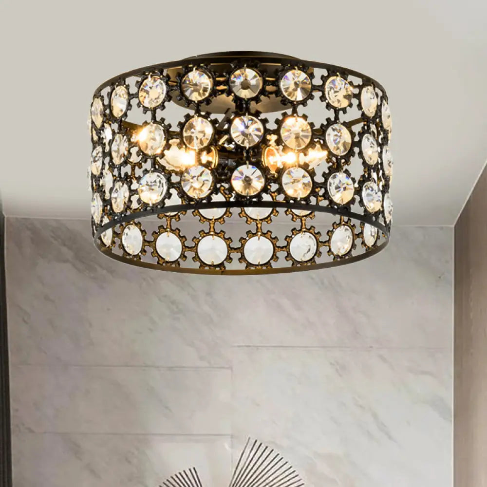 Lámpara de techo empotrada contemporánea DecorBites™ de 3 luces, de metal y cristal (diseño cilíndrico negro)