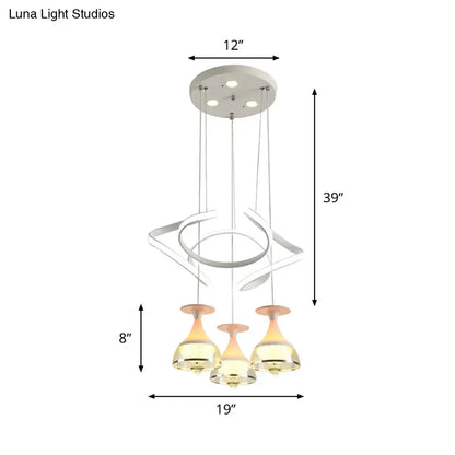 Contemporary 3-Light Wine Cup Pendant Cluster with White Waving Design - Acrylic Shade Included