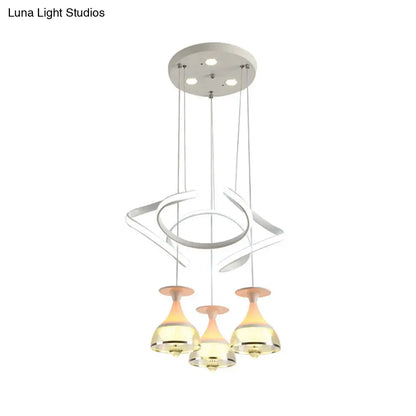 Contemporary 3-Light Wine Cup Pendant Cluster with White Waving Design - Acrylic Shade Included