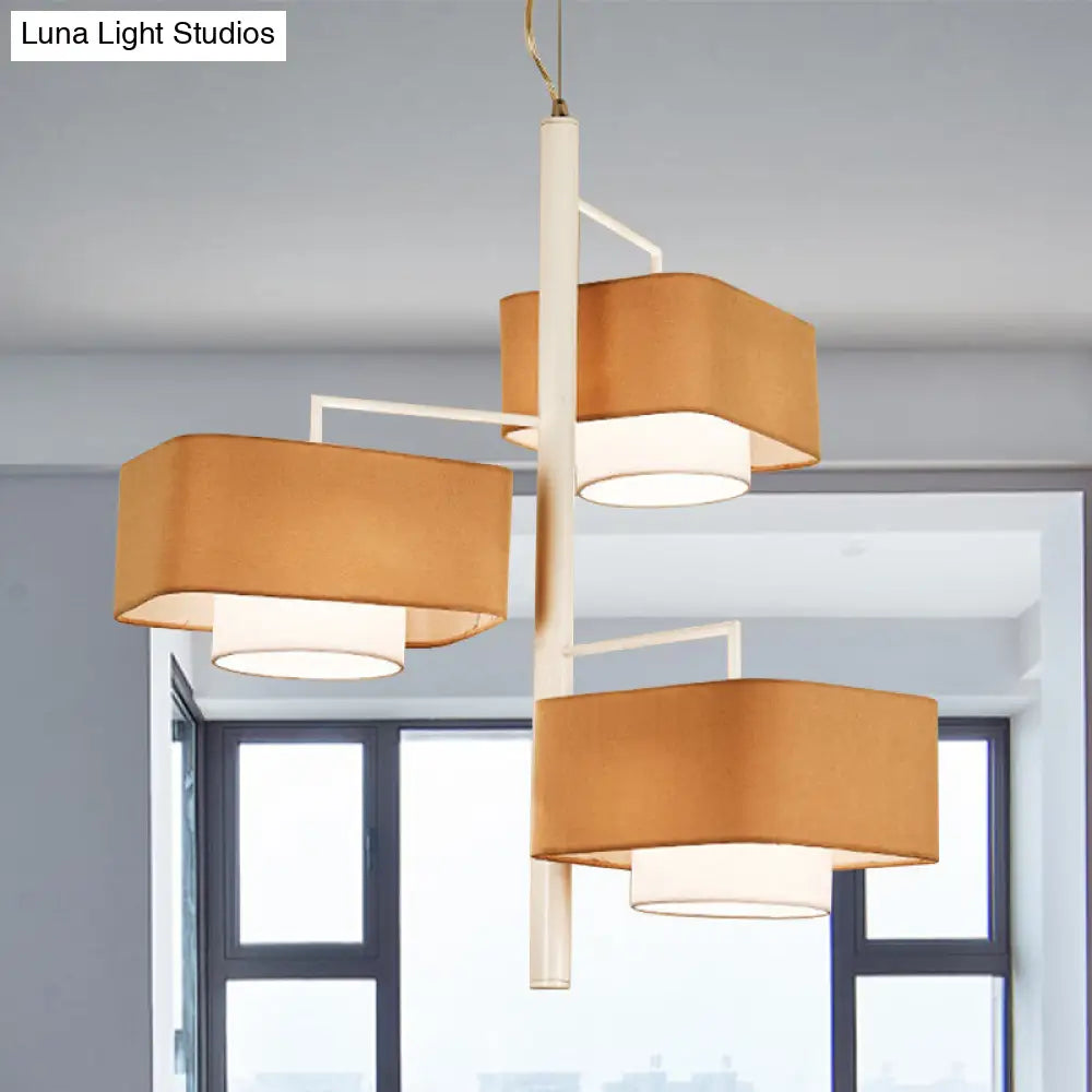 Contemporary 3-Tier Dual Shade Chandelier Lamp - 3-Light Brown Hanging Light Fixture for Dining Room
