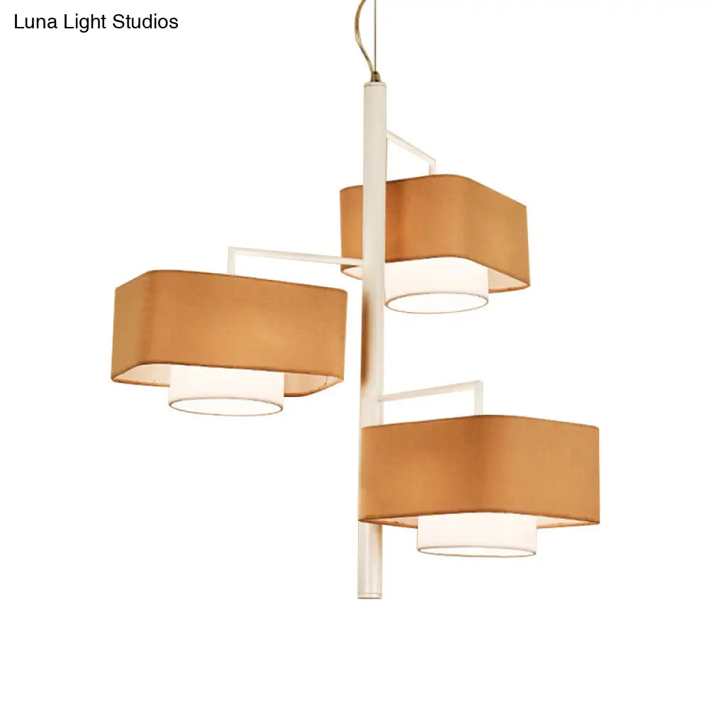 Contemporary 3-Tier Dual Shade Chandelier Lamp - 3-Light Brown Hanging Light Fixture for Dining Room