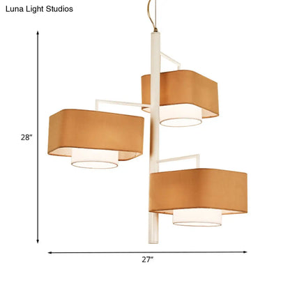 Contemporary 3-Tier Dual Shade Chandelier Lamp - 3-Light Brown Hanging Light Fixture for Dining Room