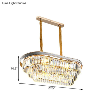 Lámpara colgante ovalada contemporánea de 3 niveles DecorBites™ con cristal transparente - Lámpara de salón de 8 luces