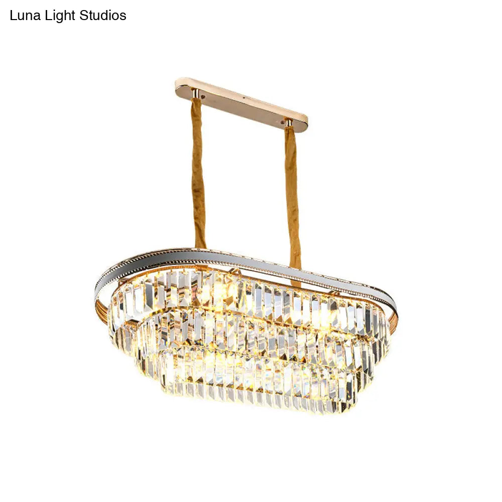 Lámpara colgante ovalada contemporánea de 3 niveles DecorBites™ con cristal transparente - Lámpara de salón de 8 luces