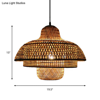 Contemporary 3-Tier Wood Hanging Lamp with Bamboo Pendant Light for Restaurants