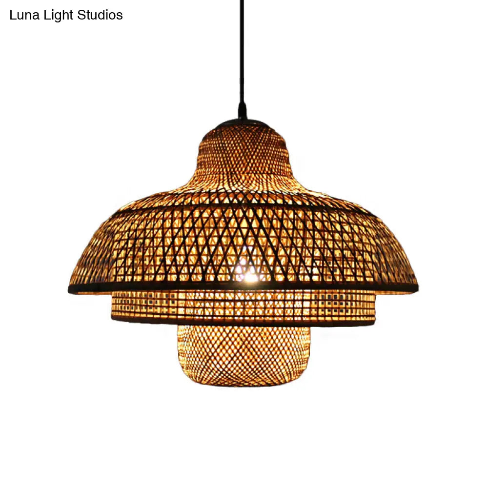 Contemporary 3-Tier Wood Hanging Lamp with Bamboo Pendant Light for Restaurants