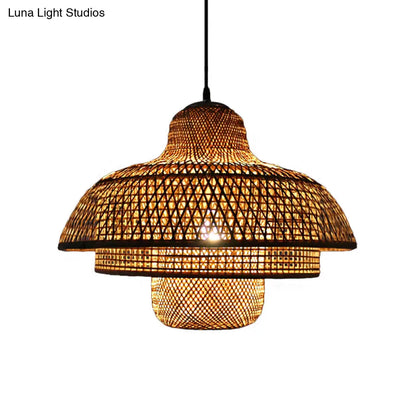 Contemporary 3-Tier Wood Hanging Lamp with Bamboo Pendant Light for Restaurants