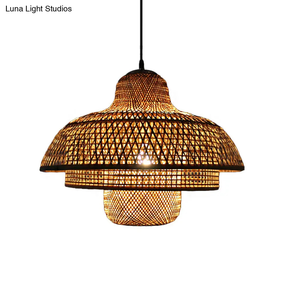 Contemporary 3-Tier Wood Hanging Lamp with Bamboo Pendant Light for Restaurants